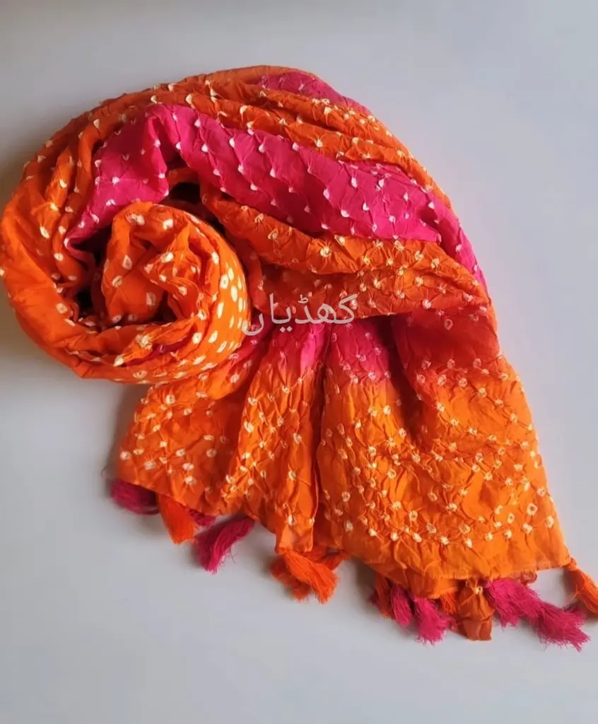 [VC-KD00002] Hand Knotted Chunri Dupatta Multicolored  Perfect as Dupatta, Scarf, or Stole. Cool, Cultural, and Classy for Both Western and Desi Looks!.webp