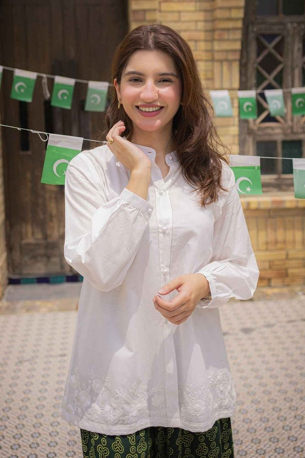 Extra image for Hand-Embroidered white Kurta