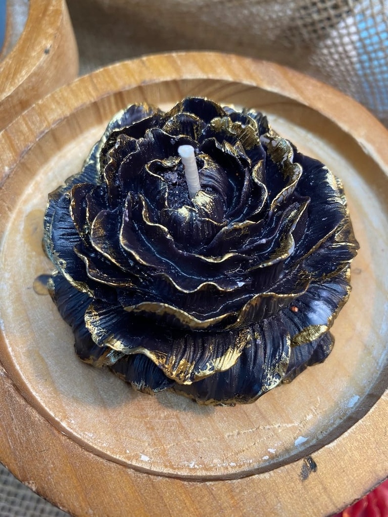 Black & Gold Peony flower Candle  ( 4 PC ) _ Home Decor _ Hand painted Candle _ Black Berries Scented _ Perfect for Home Decorations and Gifts
