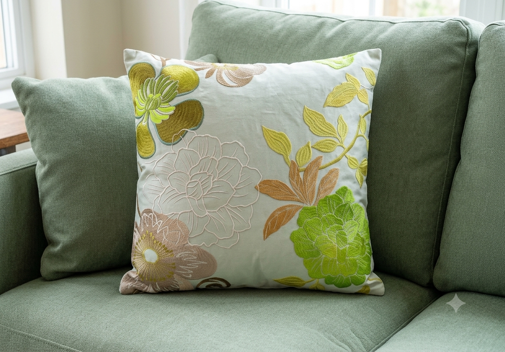 Embroidered pair of cushions