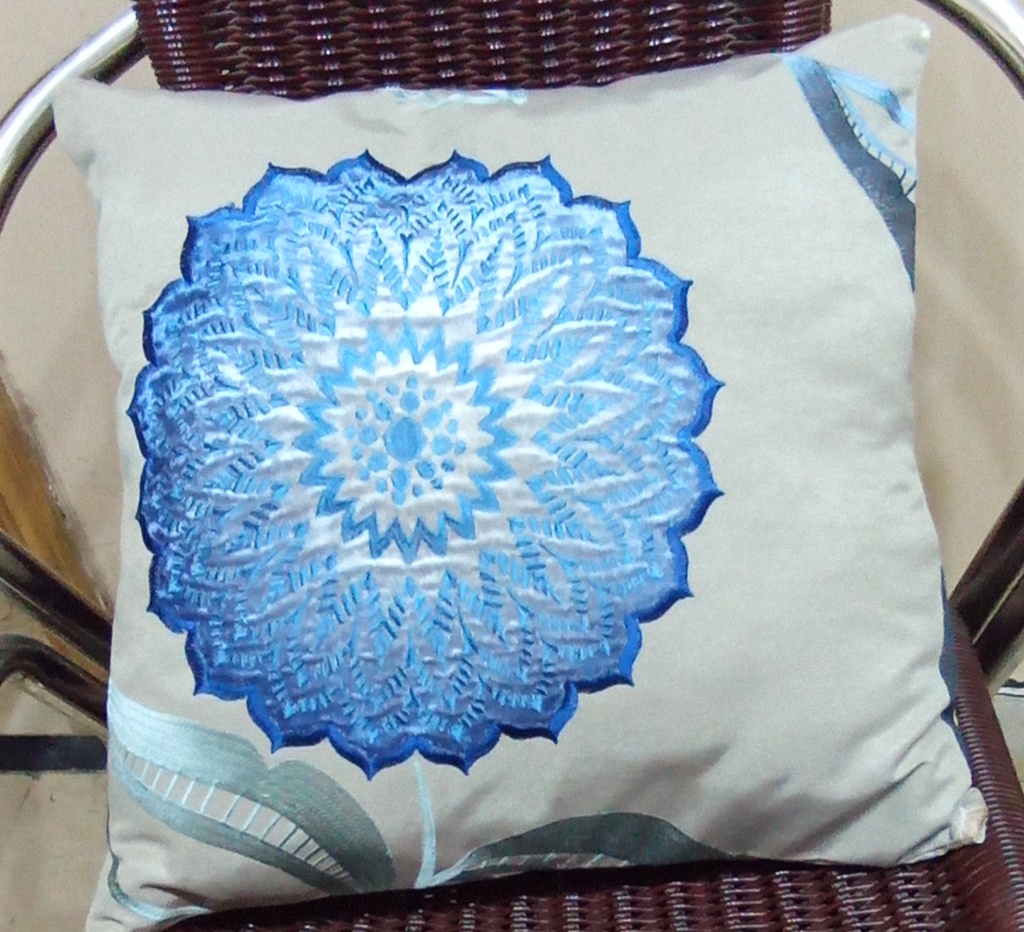 Embroidered cushion pair