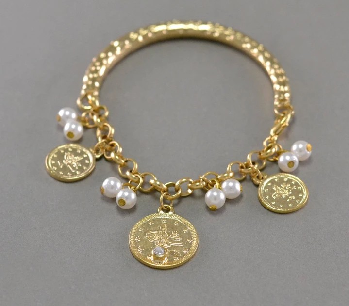 Coin Bracelet (with white beads)