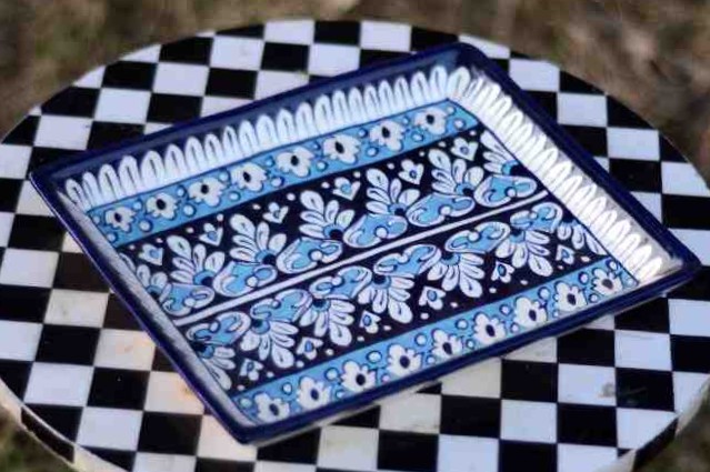 Blue Pottery Fruit Dish