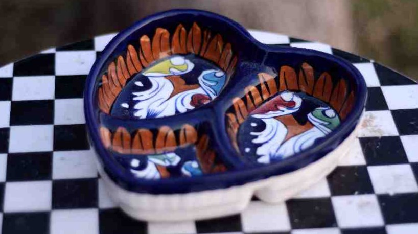 Blue Pottery Heart Shape Small Dry Fruit Tray