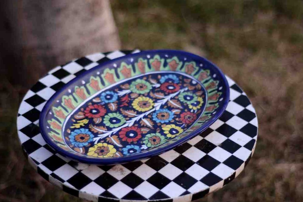 Blue Pottery Fruit Dish