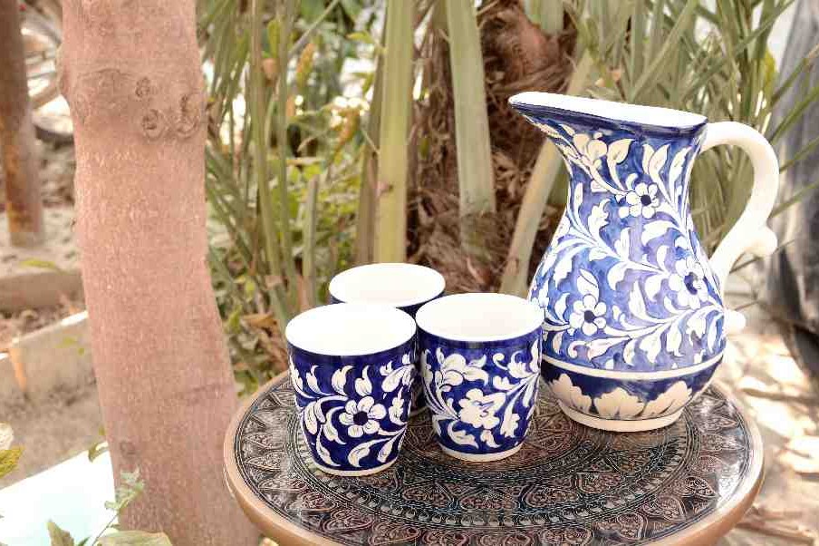 Blue Pottery 6 Glass Water Set
