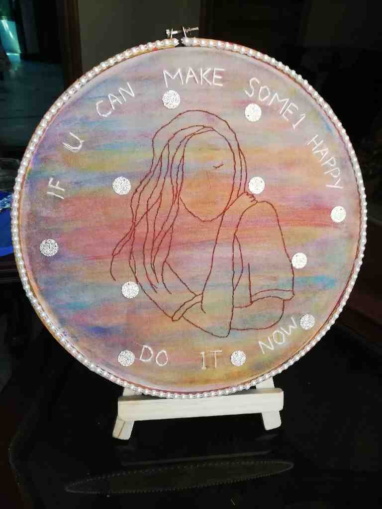 Embroided Hoop Thinking Girl