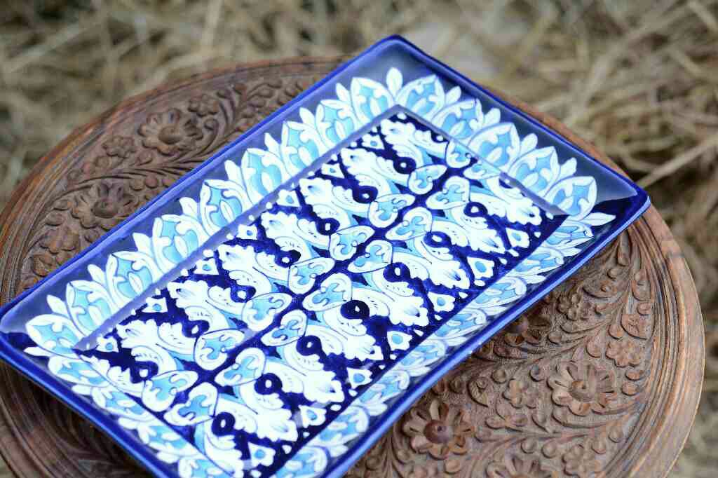 Blue Pottery Rectangular Dish
