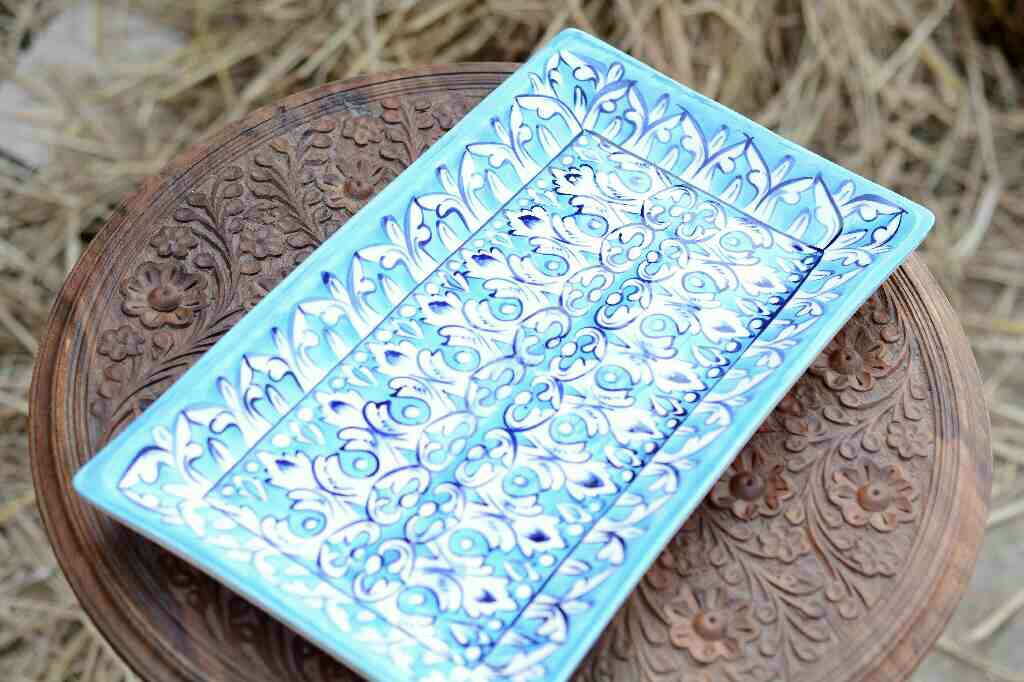 Blue Pottery Rectangular Dish