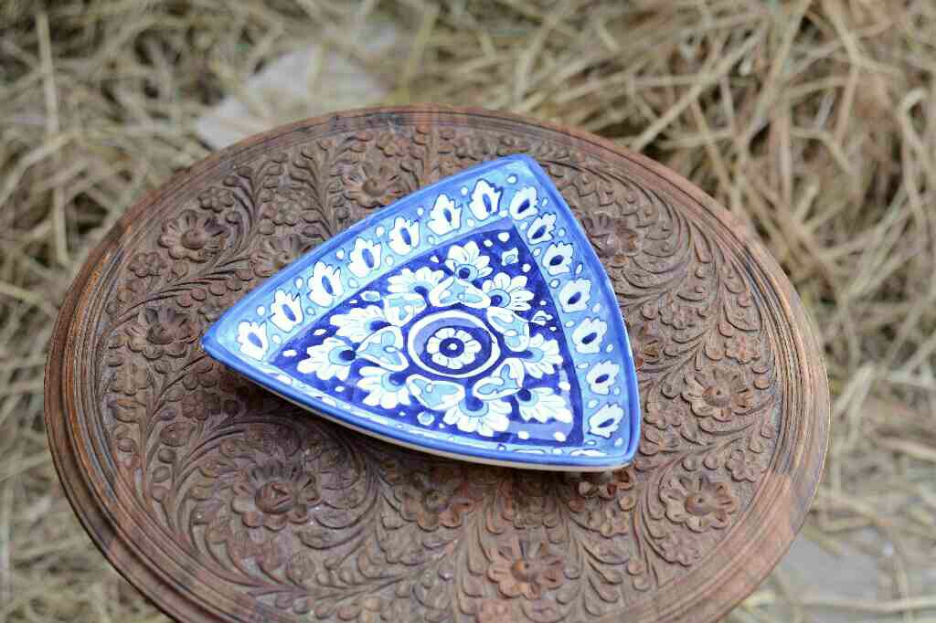 Blue Pottery Triangular Dish