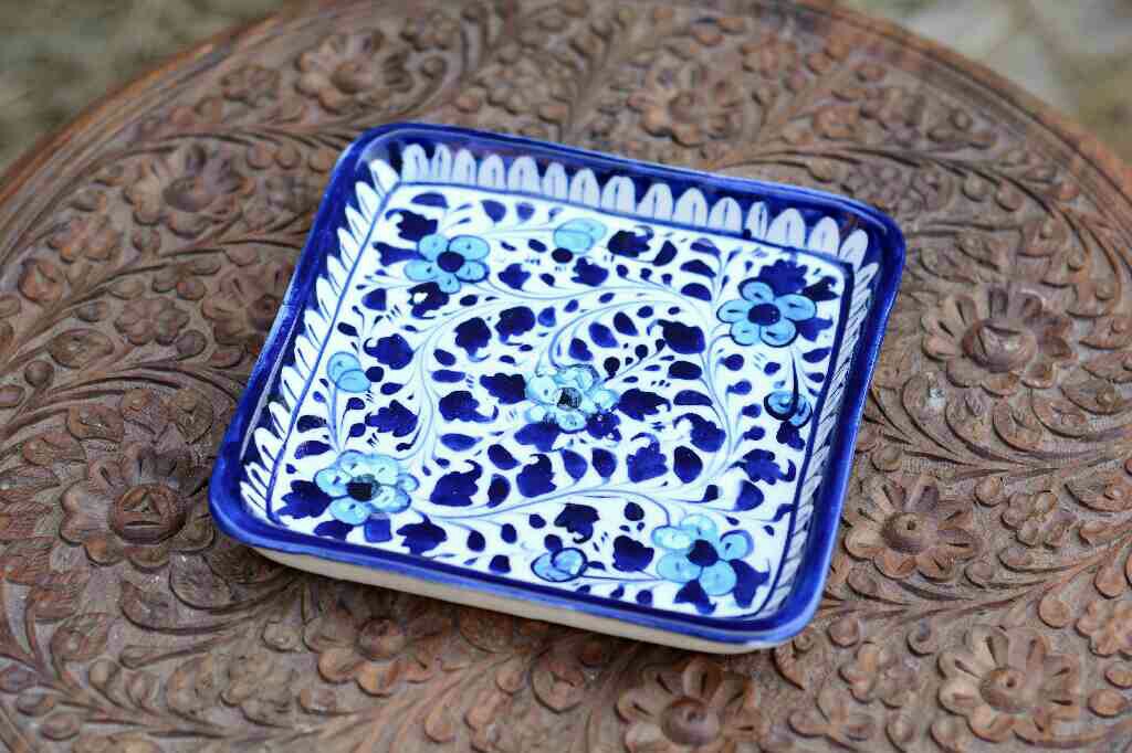 Blue Pottery Square Shape Serving Tray