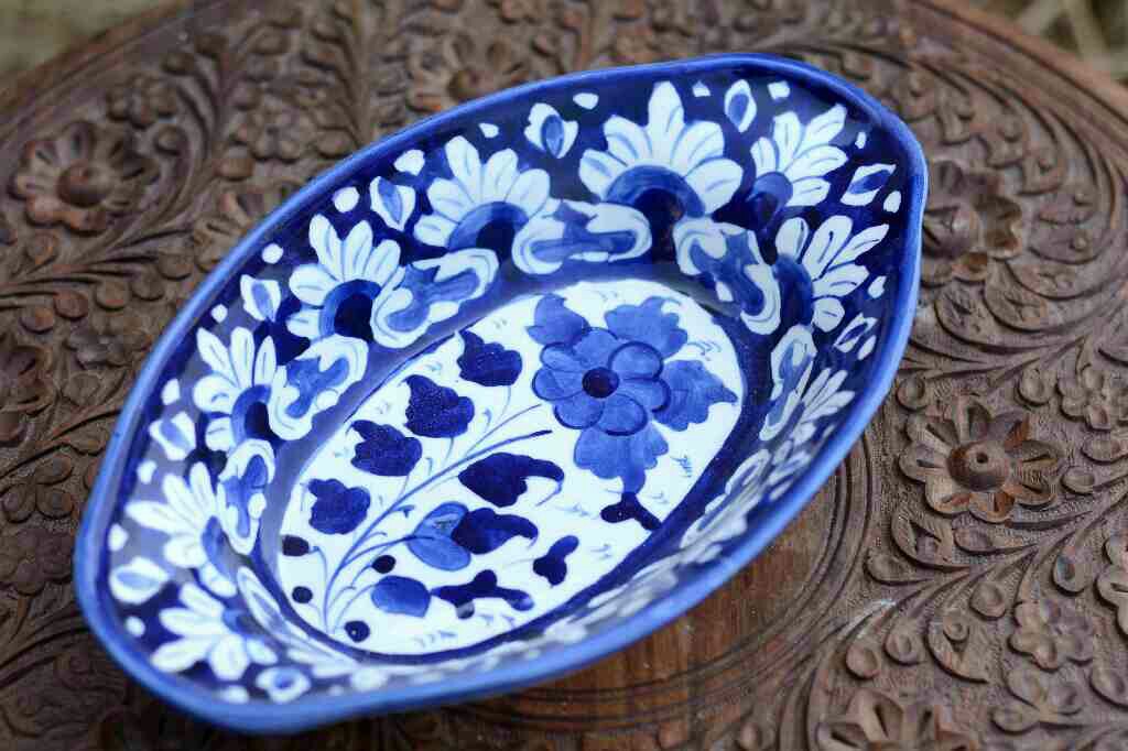 Blue Pottery Oval Shape Raita Bowl
