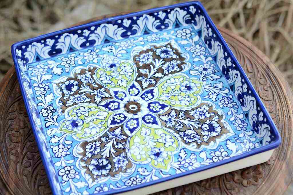 Blue Pottery Square Shape Serving Tray