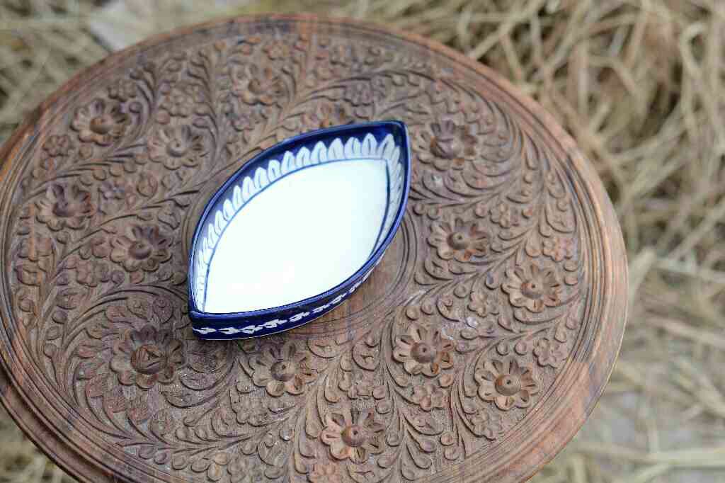 Blue Pottery Oval Shape Serving Dish