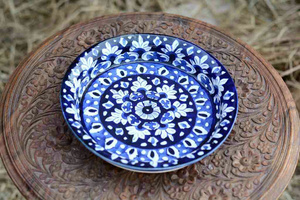 Blue Pottery Round Dish