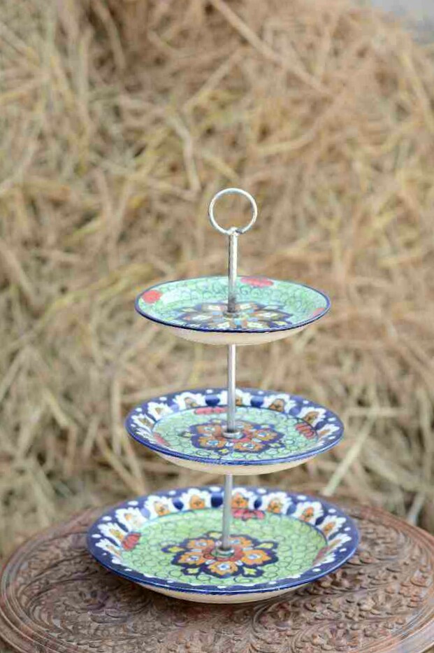 Blue Pottery Cup cake serving Tray