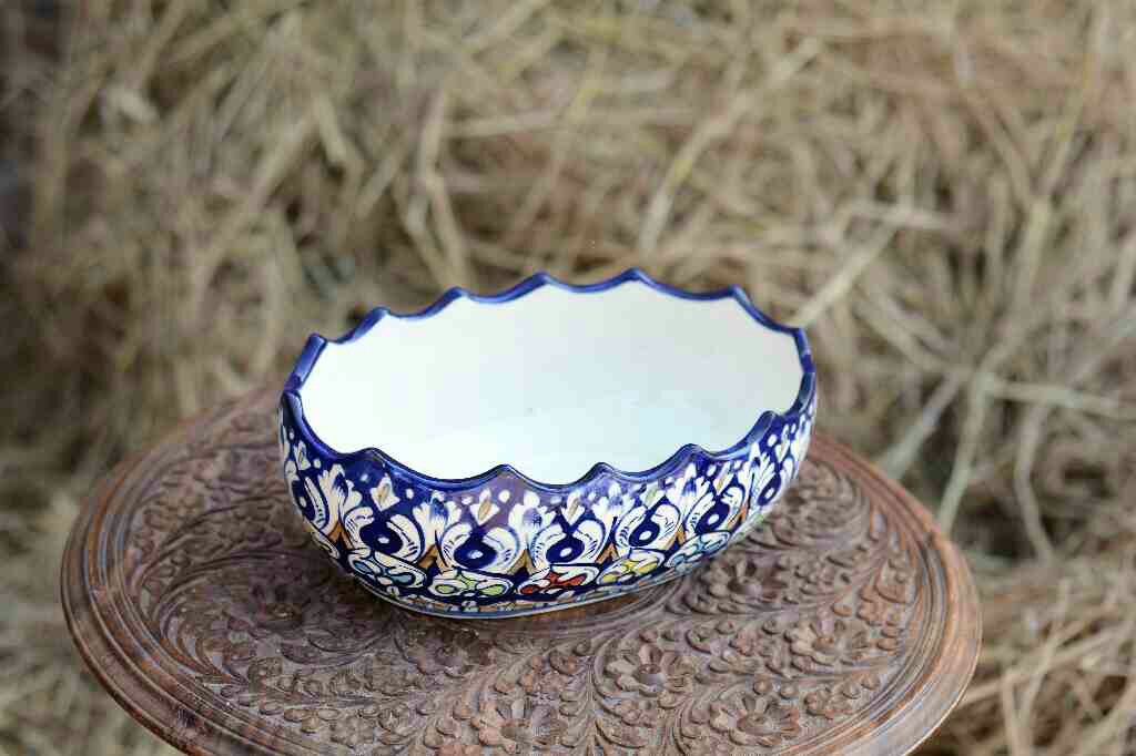 Blue Pottery Fruit Bowl