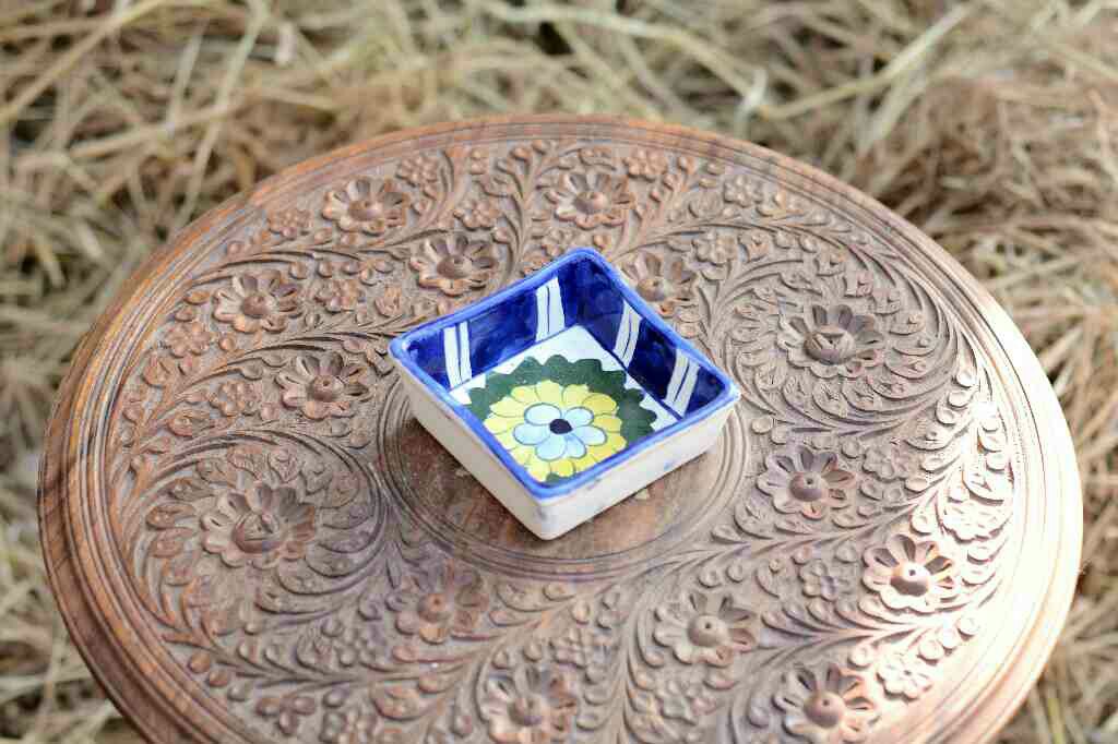 Blue Pottery Square Shaped Butter Cup