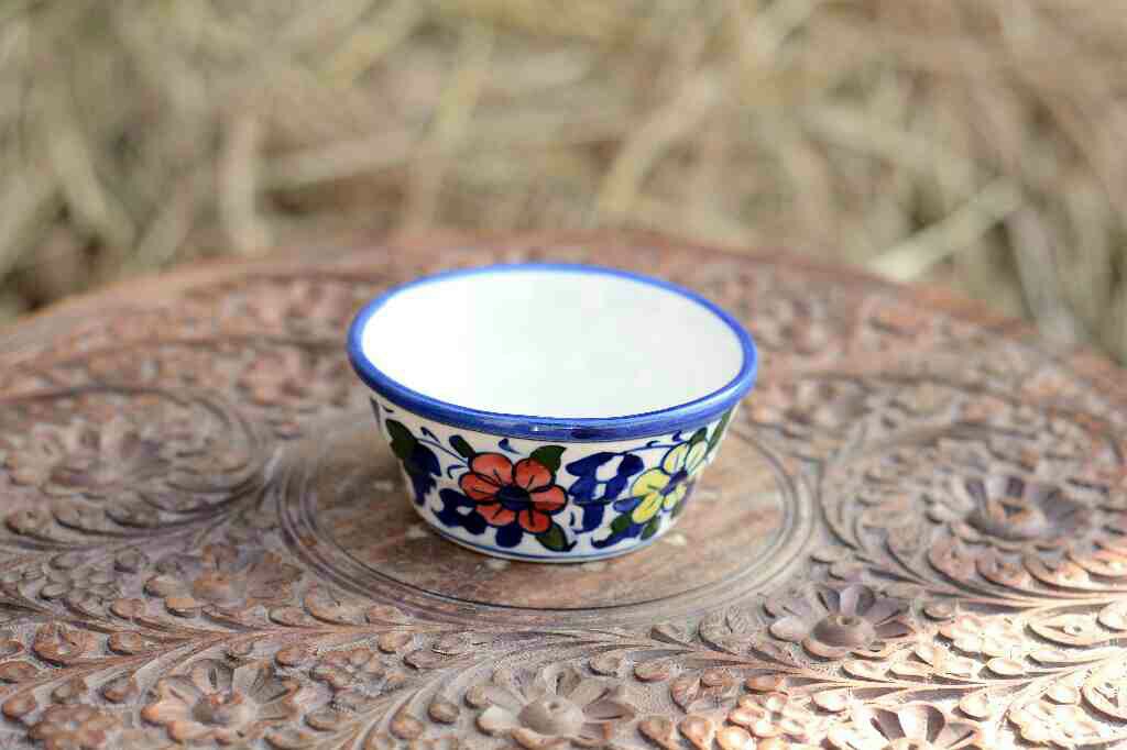 Blue Pottery Round Shaped Butter Cup