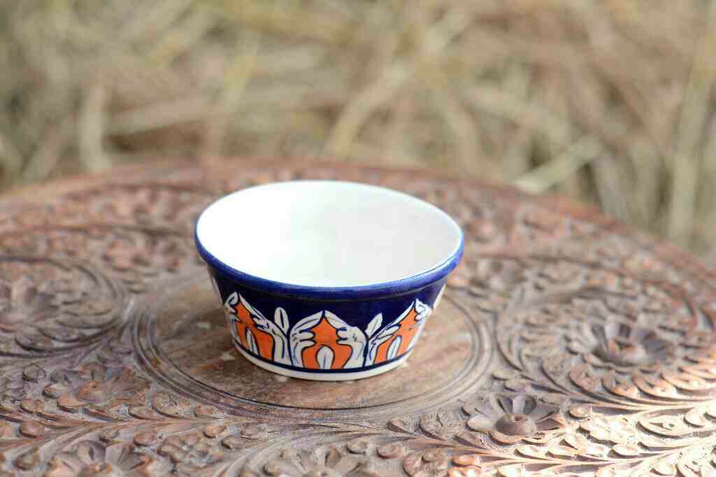 Blue Pottery Round Shaped Butter Cup