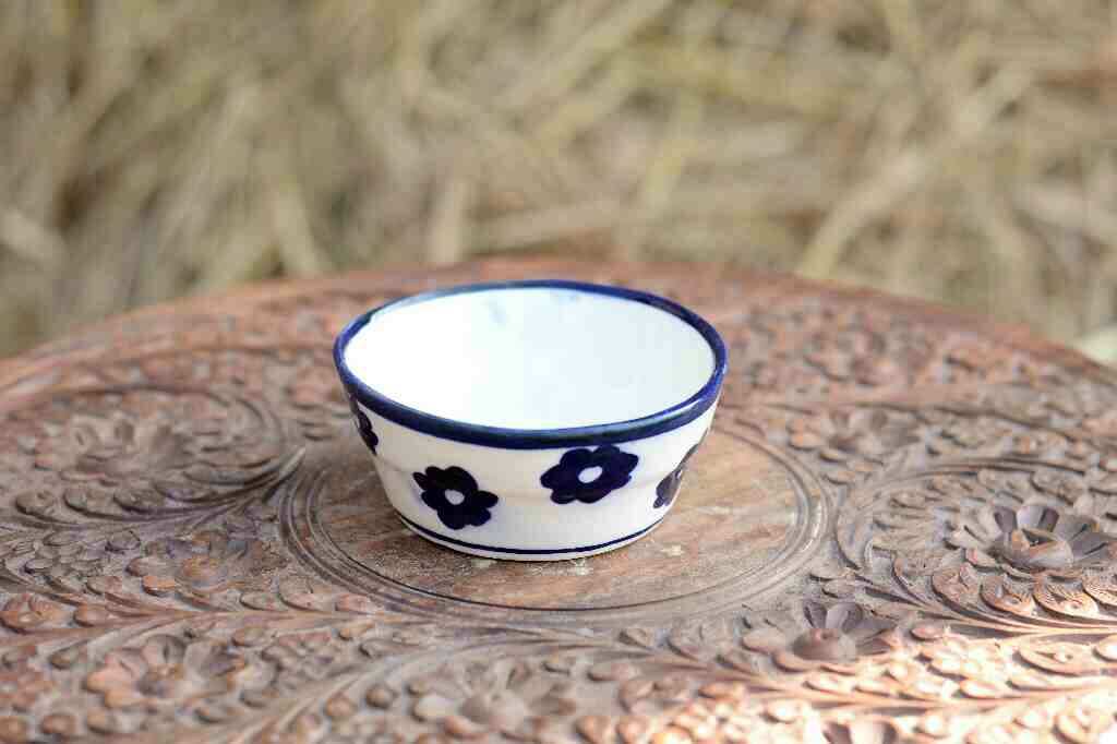 Blue Pottery Round Shaped Butter Cup