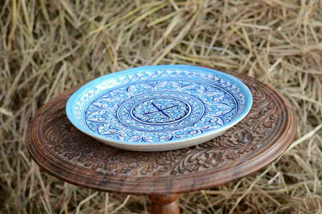 Blue Pottery Pizza Tray