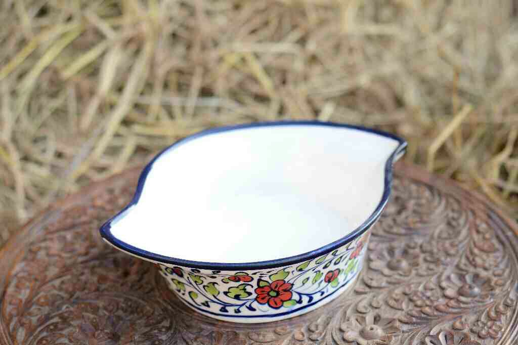 Blue Pottery Leaf Design Serving Bowl