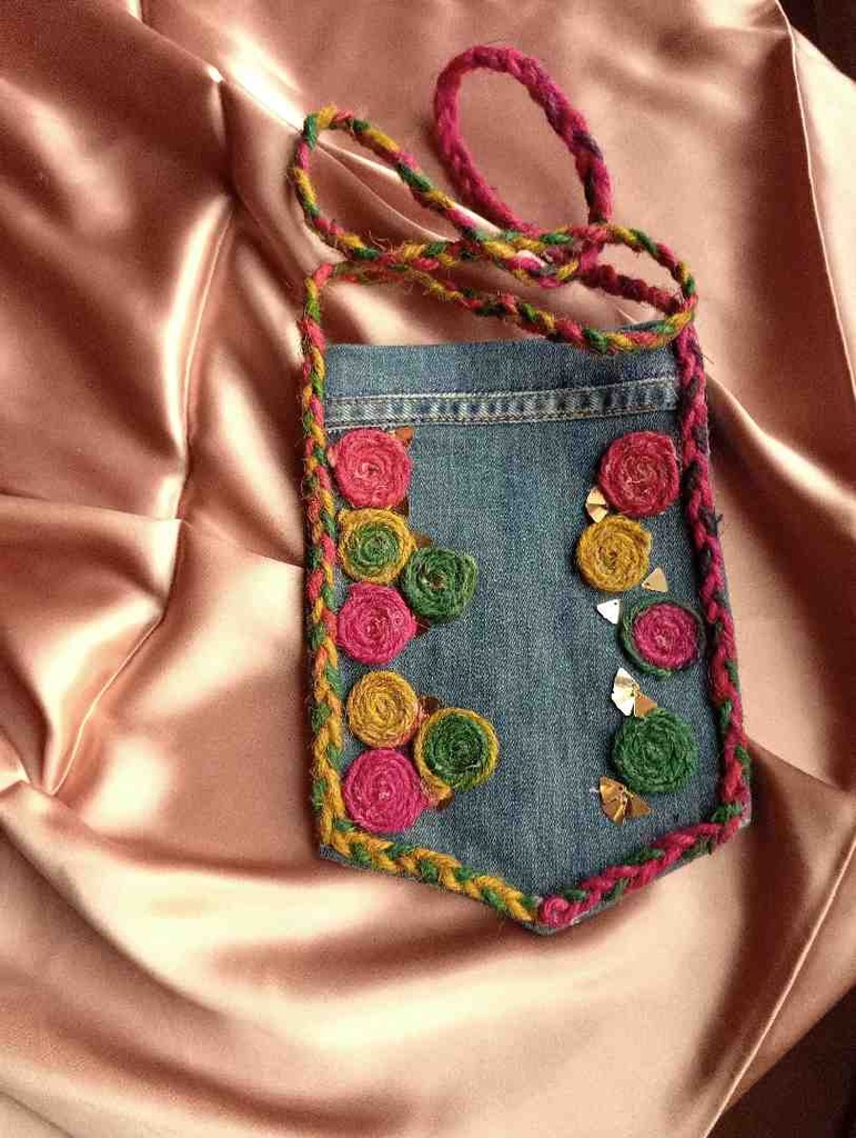 Embellished denim pouch