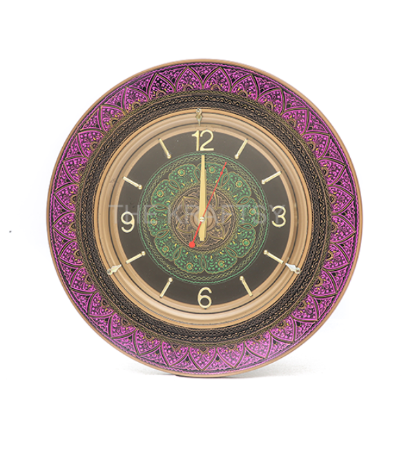 Hand-painted wall clock (Purple/Golden) – 18” diameter