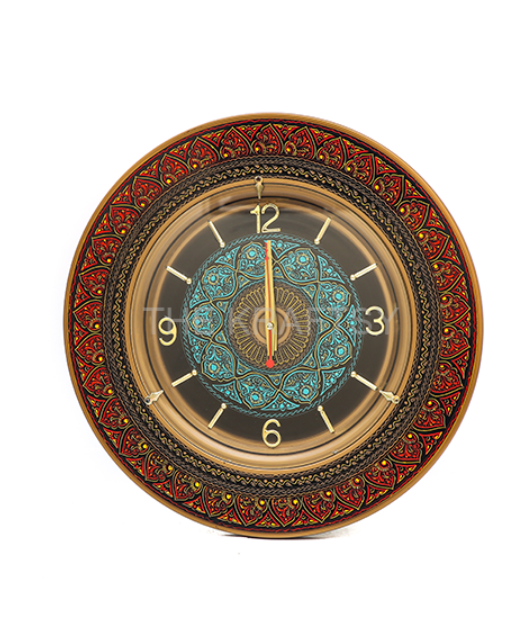 Hand-painted wall clock (Red/Golden) – 18” diameter