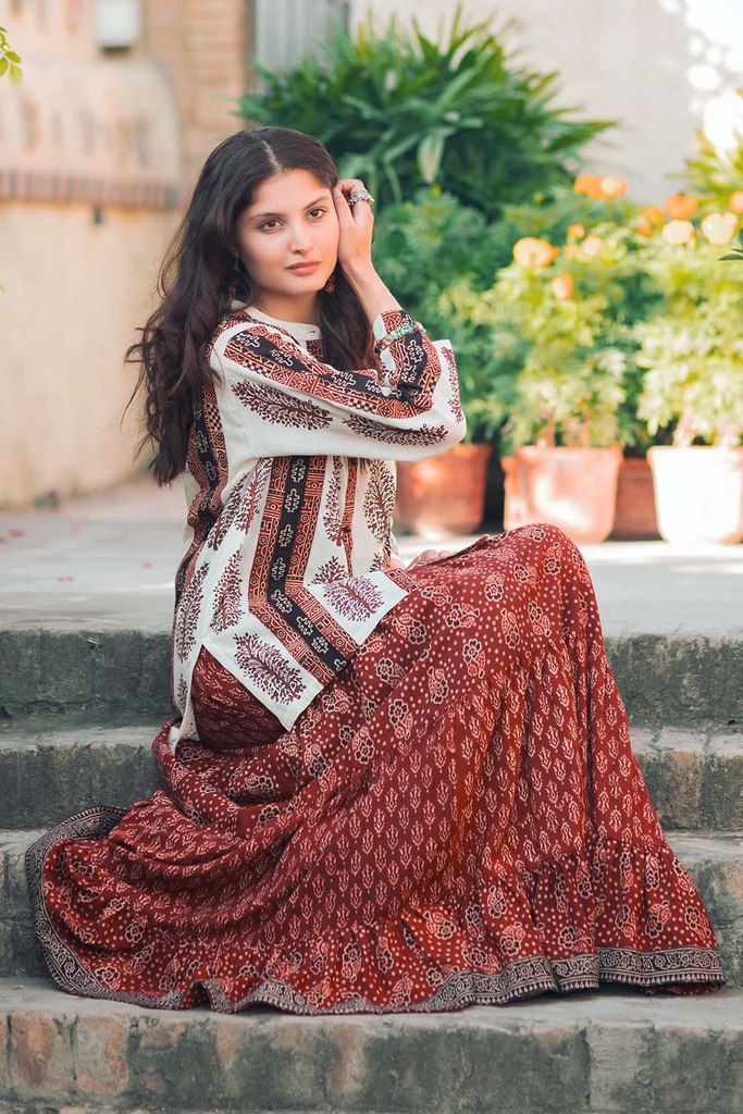 Crimson Red Ajrak Skirt