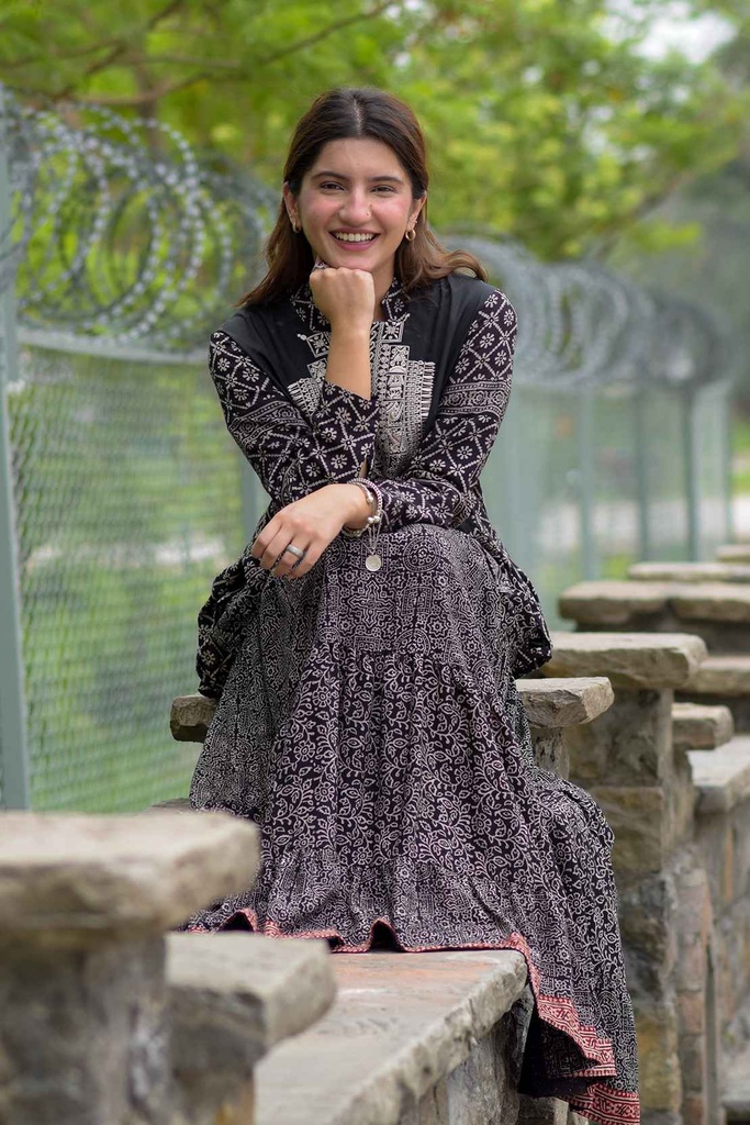 Black Embroidered Ajrak Kurti