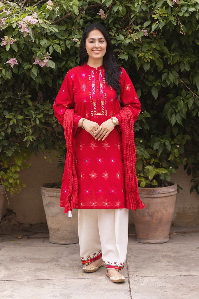 Persian Red Hand Embroidered Kurta