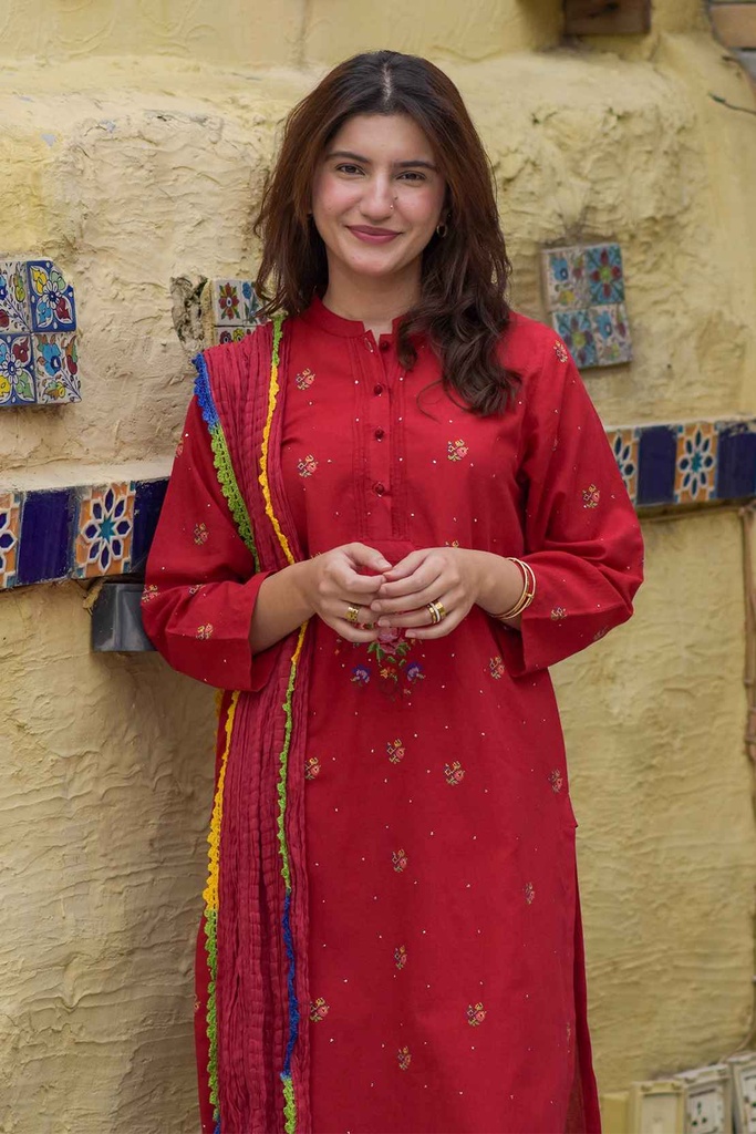 Cherry Blossom Cross-stitch Kurta-Dupatta