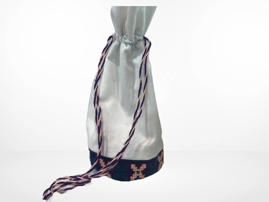 Cross-stitched draw string pouch