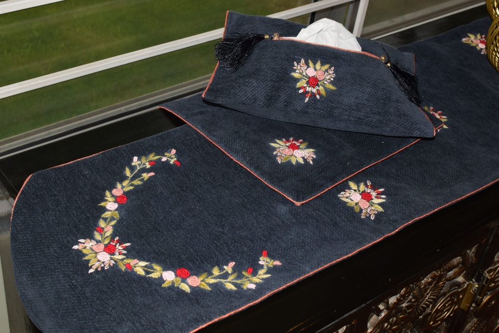 DS-27 Deep Blue Jacquard Dining Set