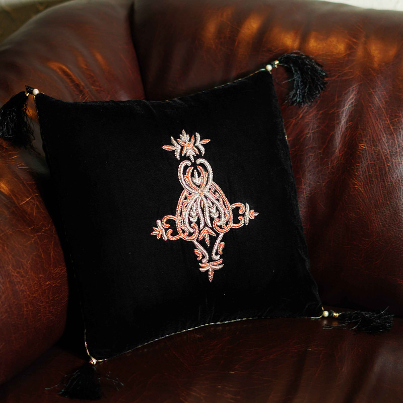 C-8 Black Velvet Formal Cushion Covers with Dabka Work