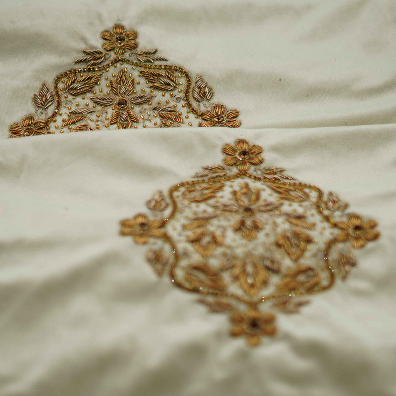 C-4 Off White Velvet Formal Cushion Covers Set with Dabka Work