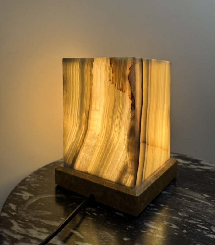 Square Shaped Green Onyx Lamp