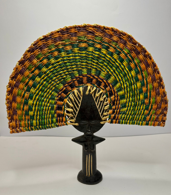Wooden African Figurine Fans – Green Multi-Colour