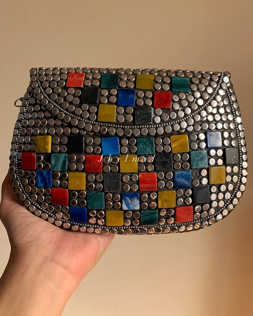 Vintage Metal Clutch Sqaure Multi