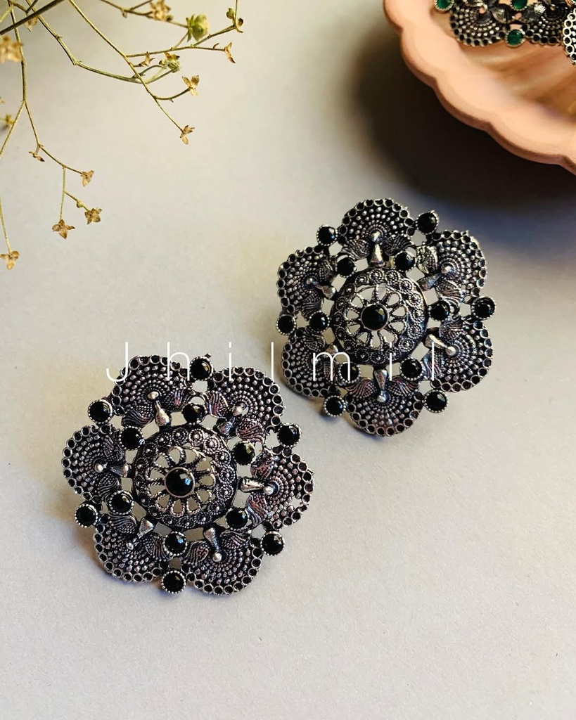Peacock motif oxidized Studs
