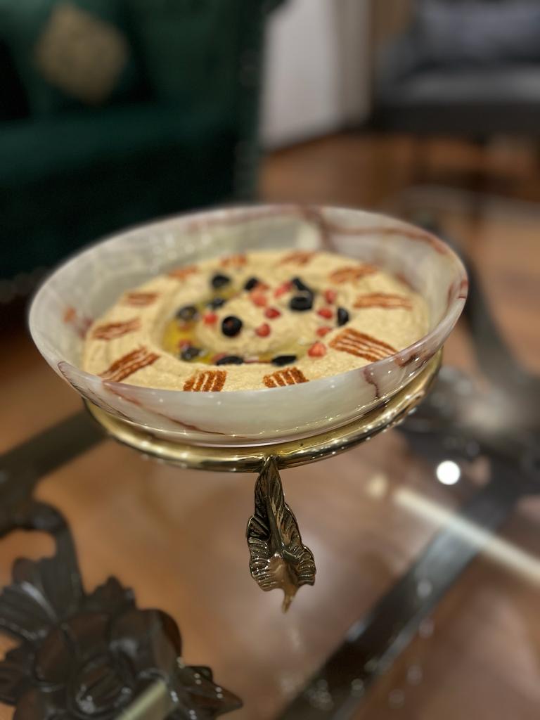 Marble Bowl Deep With Brass Stand - (20Cm)