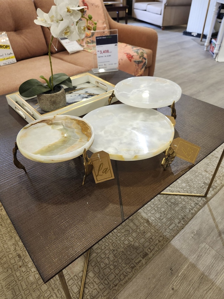 Marble Plate Flat With Brass Stand - (20 Cm)