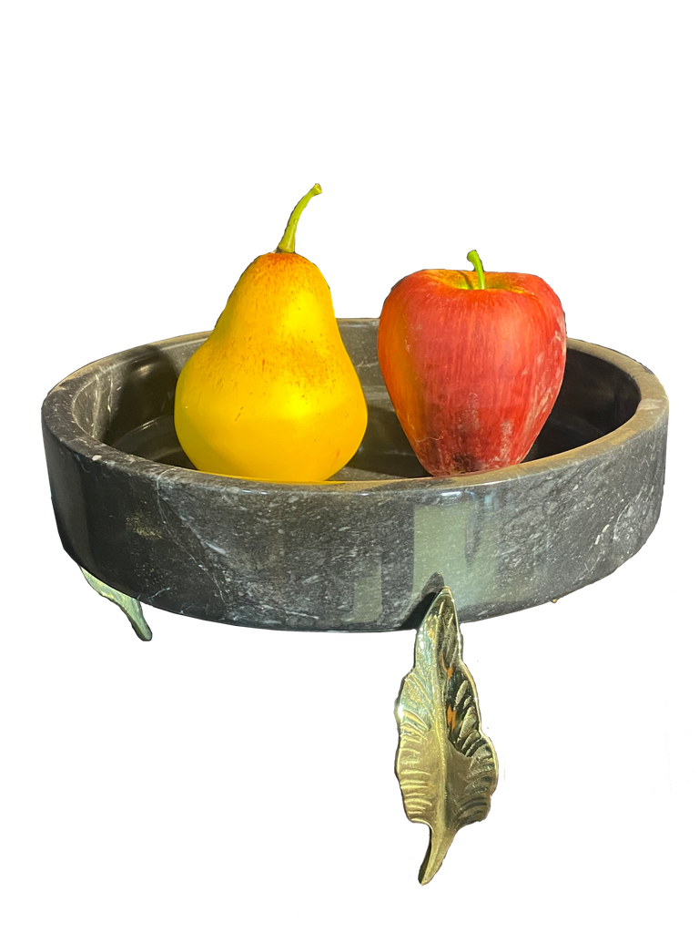 Marble Bowl Flat With Brass Stand - (20 Cm)