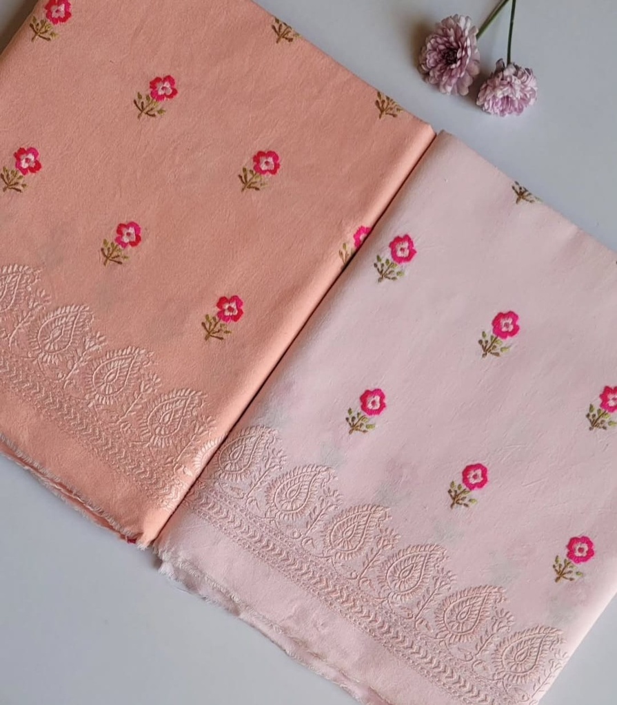 Soft Peach and Sand Pink Hand-Embroidered Winter Ensemble – 2 Piece Unstitched Outfit