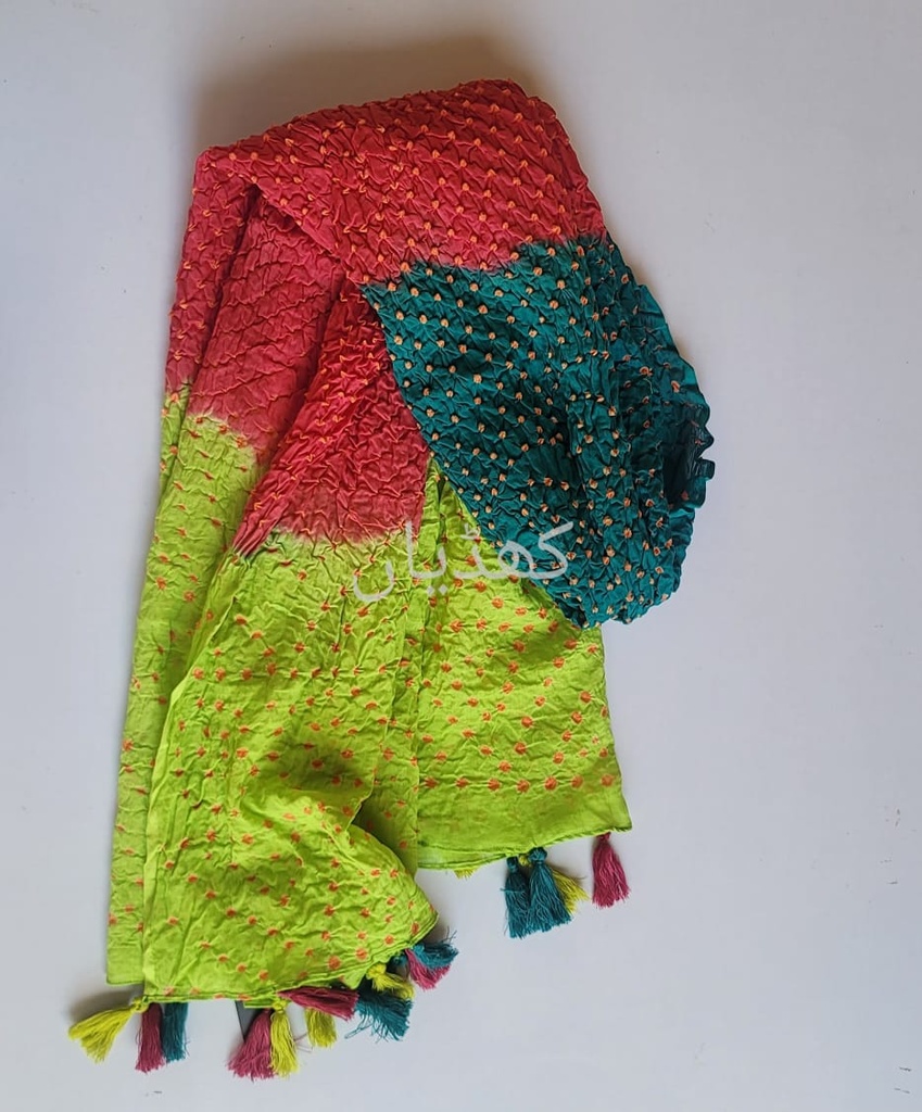 Multicolored Hand-Knotted Chunri Dupatta – Pure Lawn Fabric