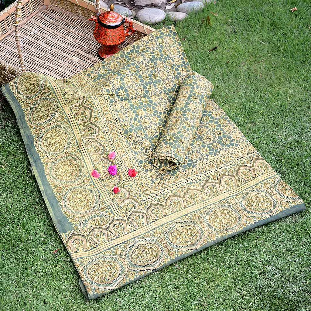 Gold work Ajrak - 2 piece suit    