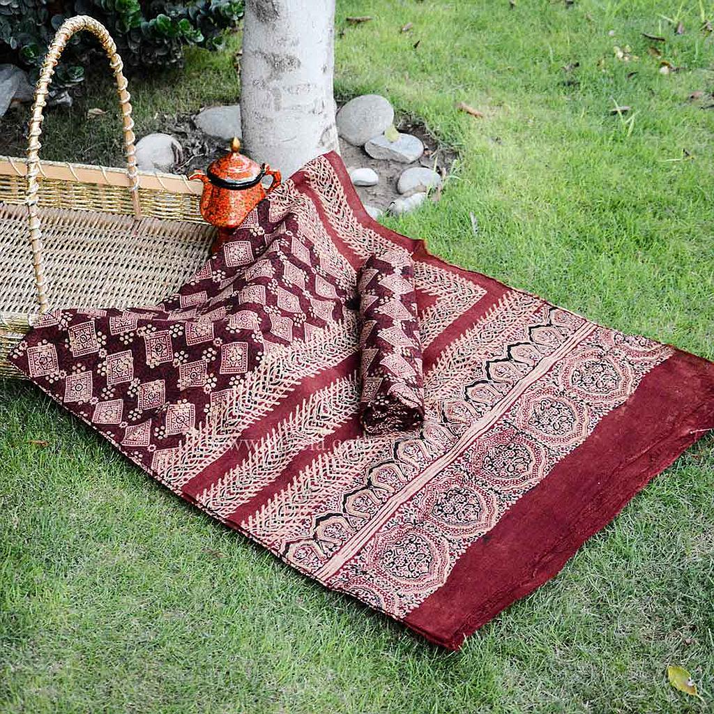 Gold work Ajrak - 2 Piece Suit   