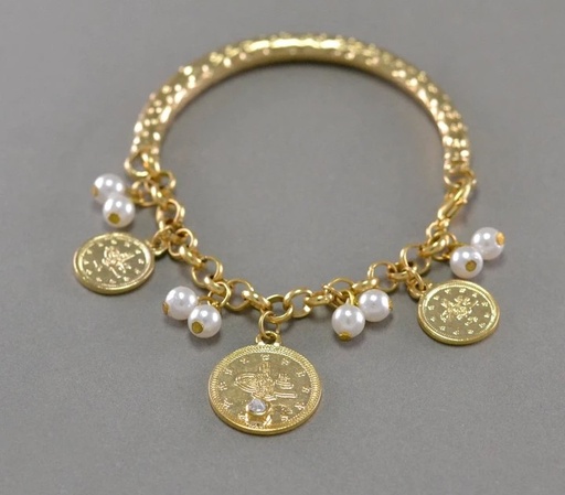 [PK3205-JW-BNG-011484] Coin Bracelet (with white beads)